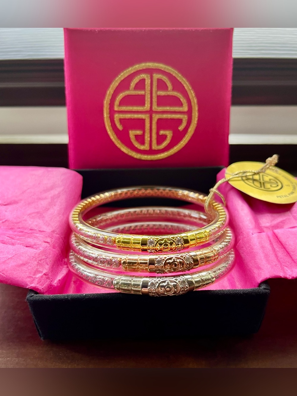 ✨New In Box BuDhaGirl Petal Pink Three Queens All Weather Bangles Set Small✨